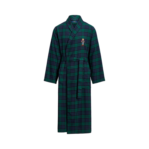 Polo Bear Plaid Flannel Robe for Men Ralph Lauren JO