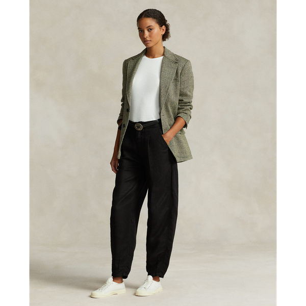 Pantalon à plis en lin mélangé