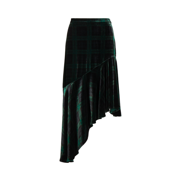 Plaid Ruffled Asymmetrical Velvet Skirt