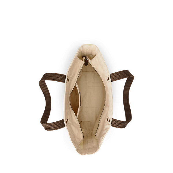 Ecru/Chestnut Canvas Medium Polo Bear Tote Polo Ralph Lauren 5