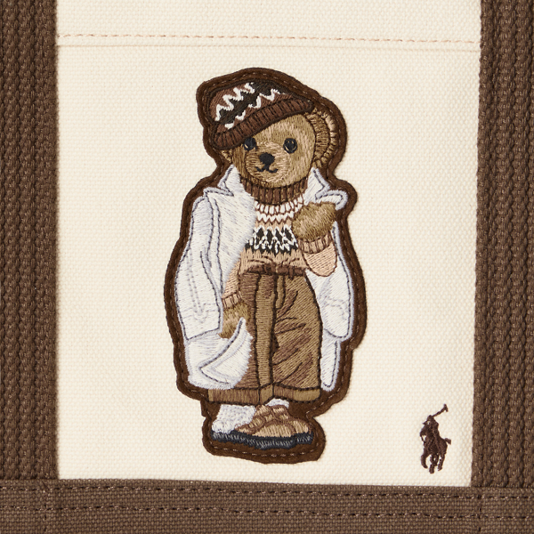 Ecru/Chestnut Canvas Medium Polo Bear Tote Polo Ralph Lauren 6