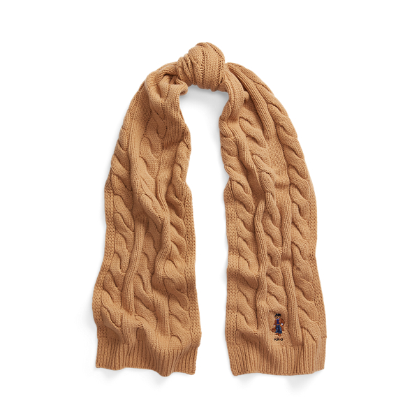 Polo Bear Cable Knit Wool Blend Scarf