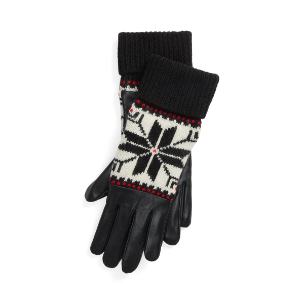 Wool &amp; Leather Snowflake Motif Glove Polo Ralph Lauren 1