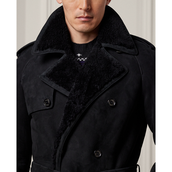 Polo Black Shearling Trench Coat Purple Label 6