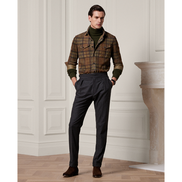 Olive Multi Plaid-Print Suede Shirt Jacket Purple Label 4