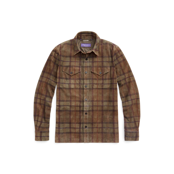 Olive Multi Plaid-Print Suede Shirt Jacket Purple Label 2