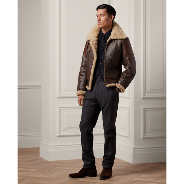 Leather Trim Shearling Flight Jacket