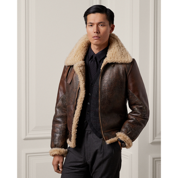 Leather Trim Shearling Flight Jacket