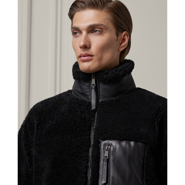 Polo Black W/ Polo Black Lionel Leather-Trim Shearling Jacket Purple Label 6