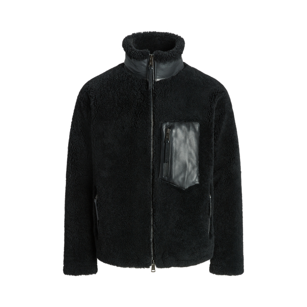 Polo Black W/ Polo Black Lionel Leather-Trim Shearling Jacket Purple Label 2