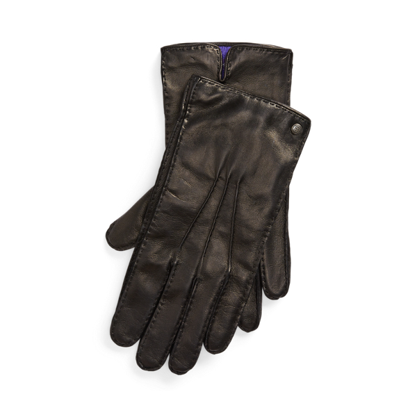 Black Cashmere-Lined Lambskin Gloves Purple Label 1