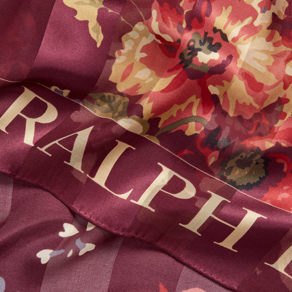 Vintage Burgundy Bridgitte Floral & Striped Silk Scarf Lauren 3