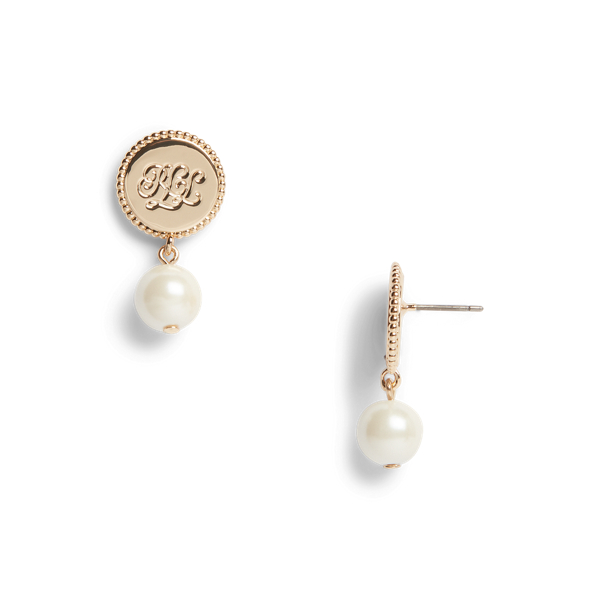 Gold Gold-Tone Logo Faux-Pearl Drop Earrings Lauren 2