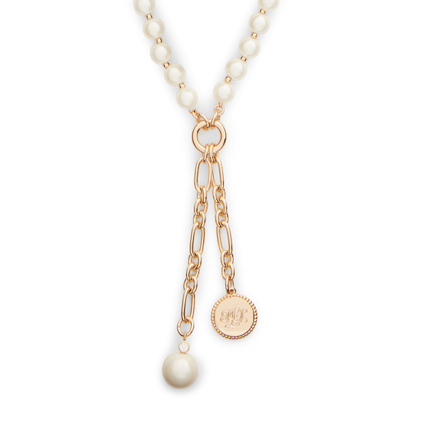 Gold Logo Charm & Faux-Pearl Necklace Lauren 2