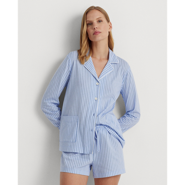 Blue Stripe Striped Cotton Jersey Boxer Sleep Set Lauren 1