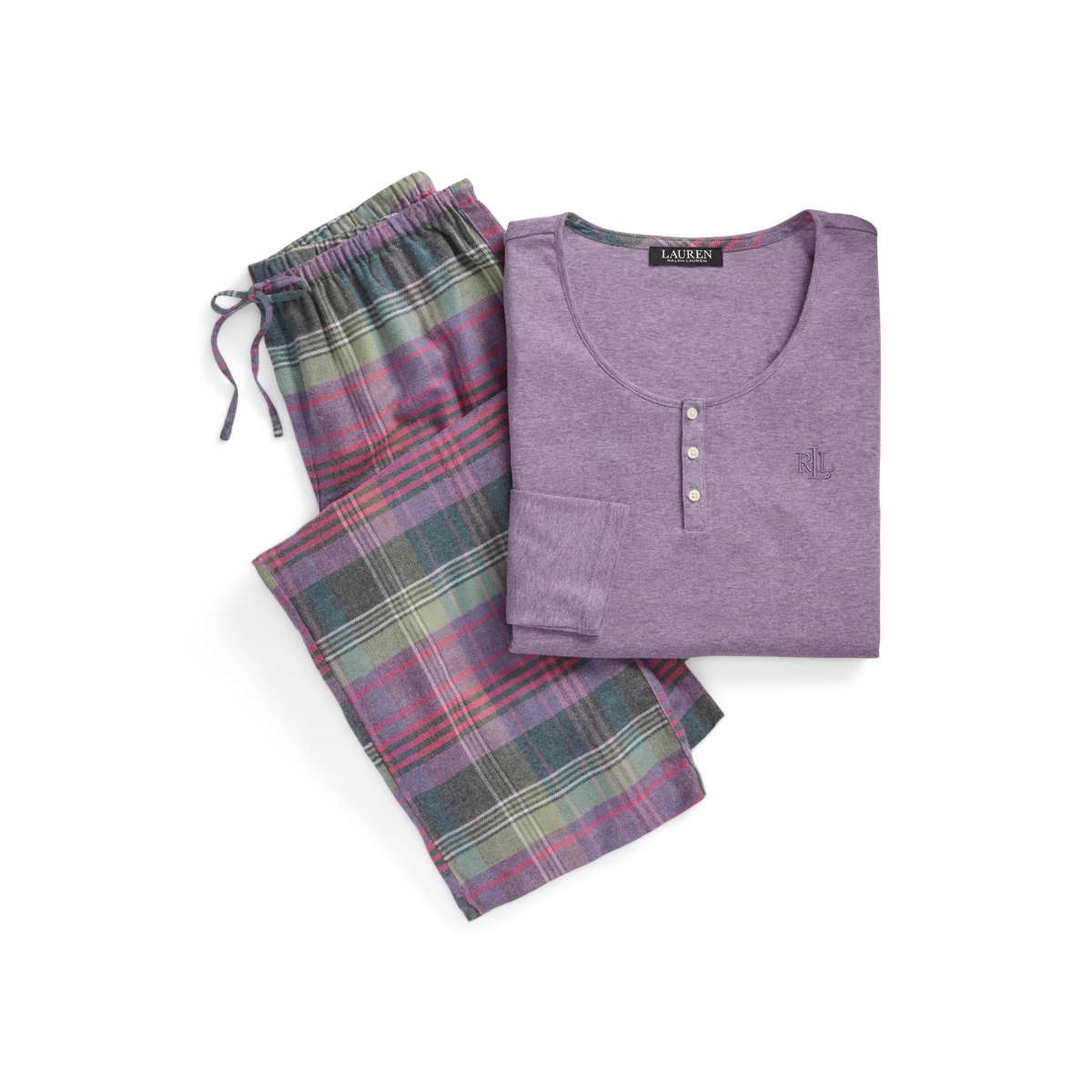 Plaid Cotton Blend Henley Pajama Set