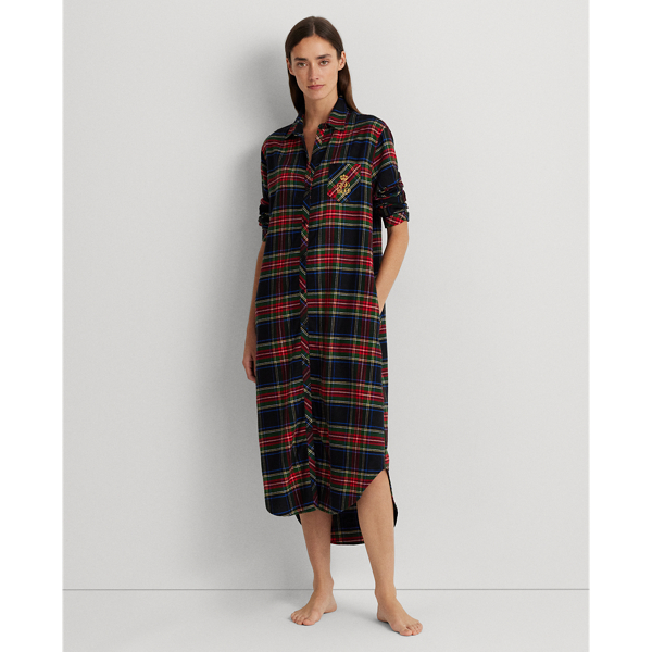 Black Plaid Plaid Brushed Twill Ballet Sleep Shirt Lauren 1