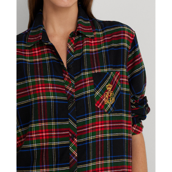 Black Plaid Plaid Brushed Twill Ballet Sleep Shirt Lauren 6