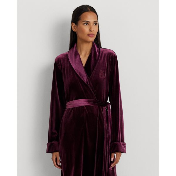 Burgundy Velvet Long Shawl-Collar Robe Lauren 4
