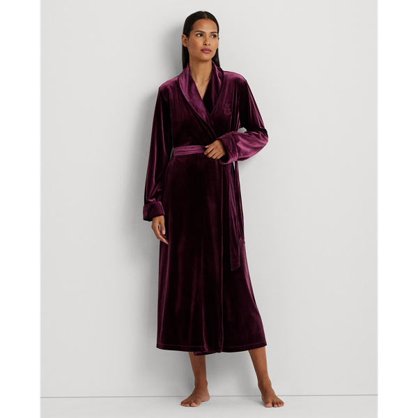 Burgundy Velvet Long Shawl-Collar Robe Lauren 1