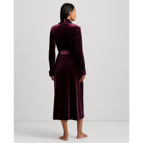 Burgundy Velvet Long Shawl-Collar Robe Lauren 5