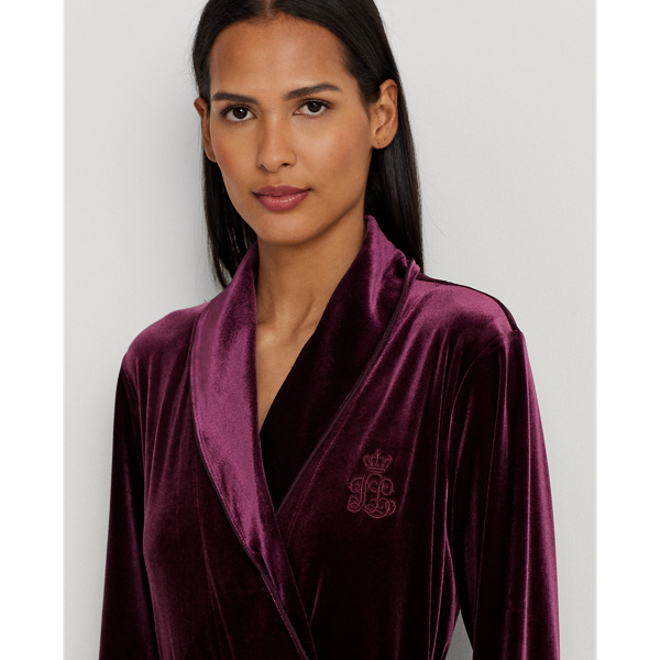 Burgundy Velvet Long Shawl-Collar Robe Lauren 6