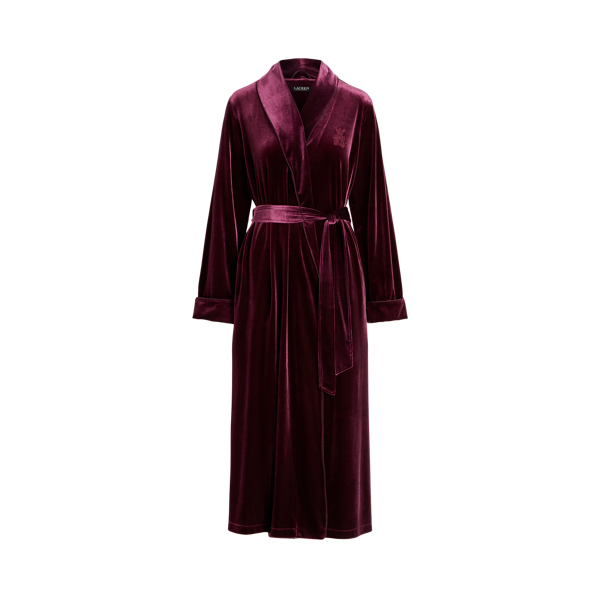 Burgundy Velvet Long Shawl-Collar Robe Lauren 2