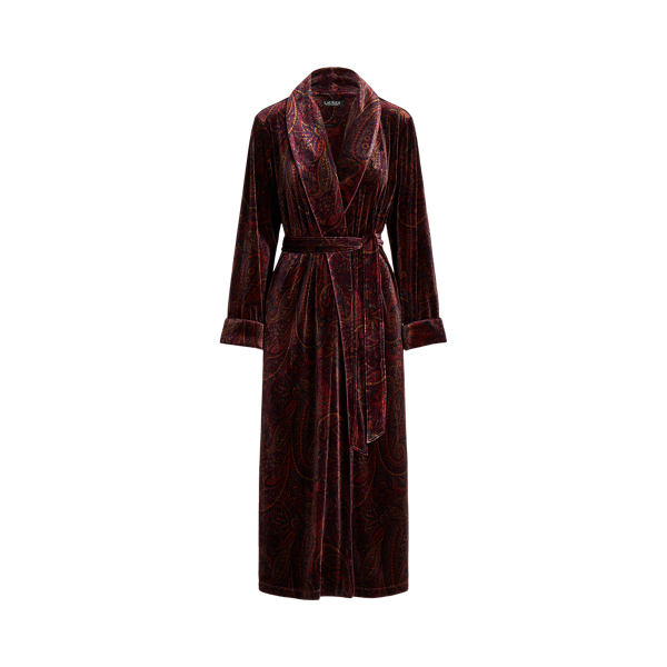 Paisley Belted Velvet Shawl-Collar Robe Lauren 1