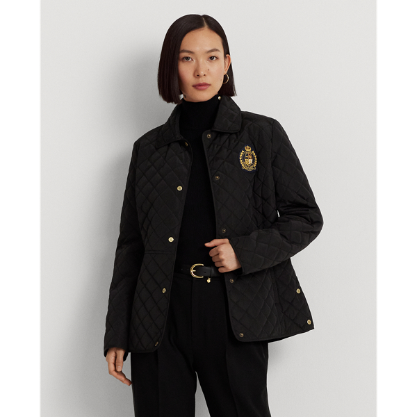 Black Crest-Patch Diamond-Quilted Jacket Lauren 1