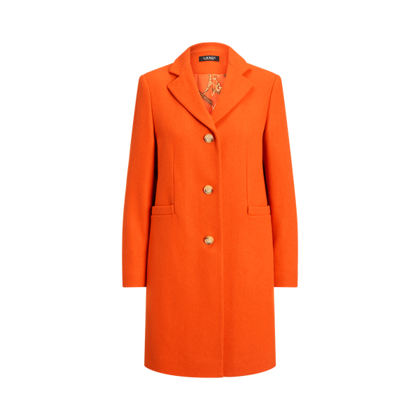 Wool-Blend Twill Reefer Coat