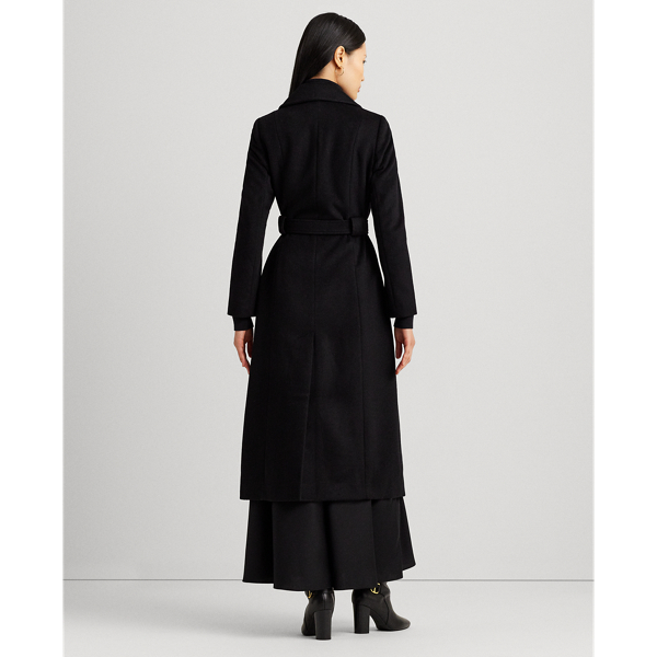 Black Belted Wool-Blend Wrap Coat Lauren 5