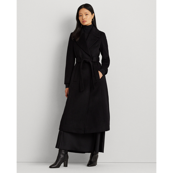 Black Belted Wool-Blend Wrap Coat Lauren 8