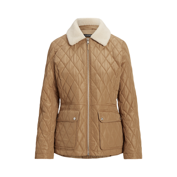 Faux Shearling Trim Quilted Jacket