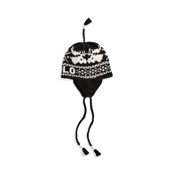 Black/Cream Jacquard-Knit Wool Earflap Hat Polo Ralph Lauren 2