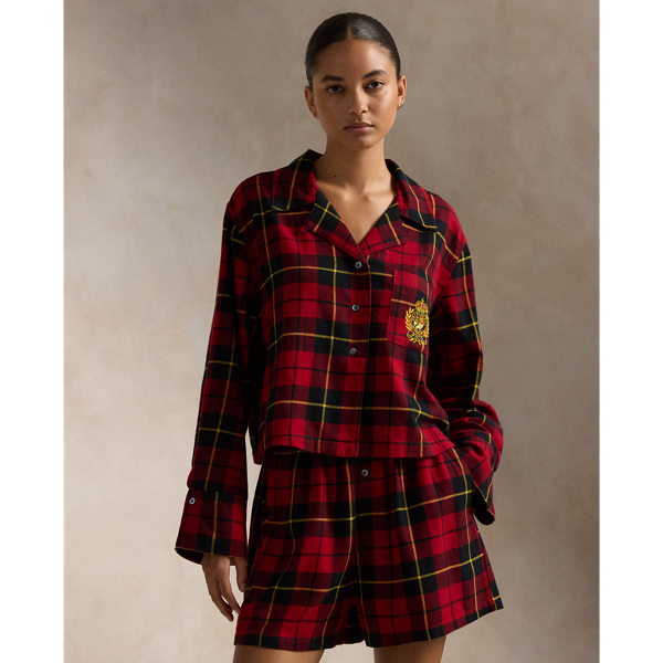 Crop Top & Boxer Plaid Flannel PJ Set