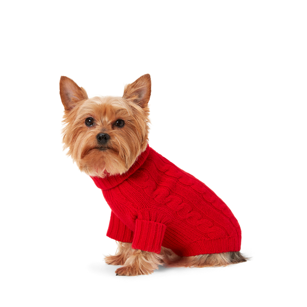 Solid Rl2000 Red Cable-Knit Cashmere Dog Sweater Polo Ralph Lauren Home 1