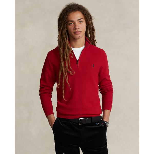 Red ralph lauren half zip sweater sale