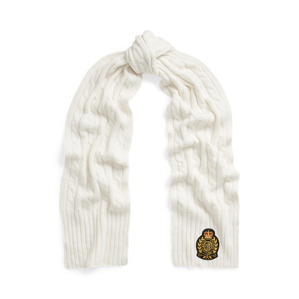Crest-Patch Cable-Knit Scarf Lauren 1