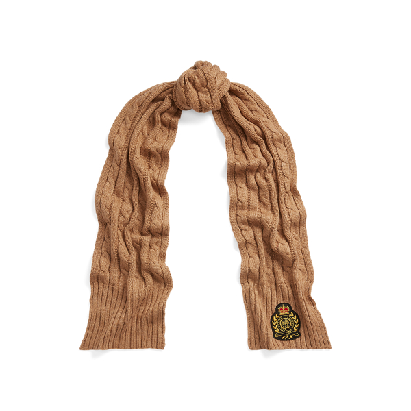 Crest-Patch Cable-Knit Scarf