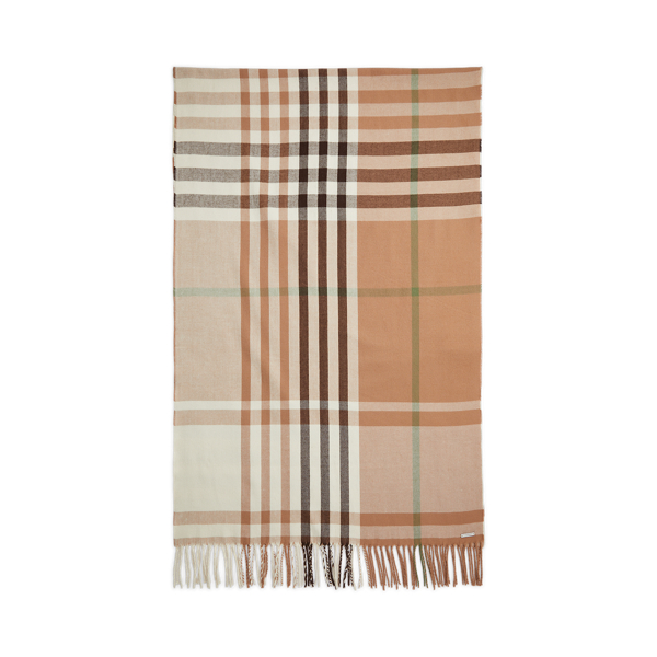 Camel Plaid Plaid Fringe-Trim Wrap Scarf Lauren 2