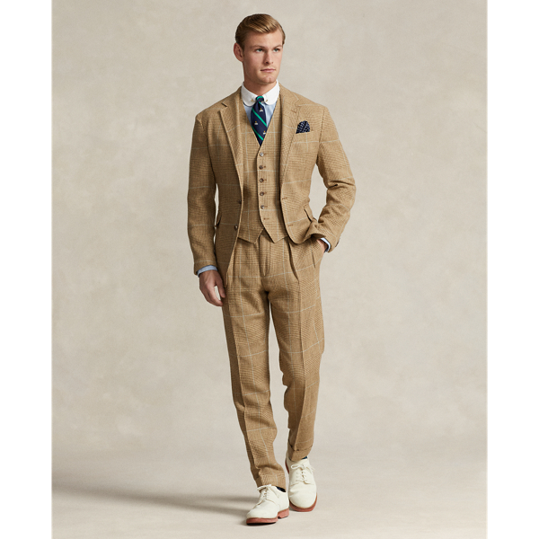 Light Brown/ Tan Pleated Plaid Tweed Suit Trouser  Polo Ralph Lauren 1