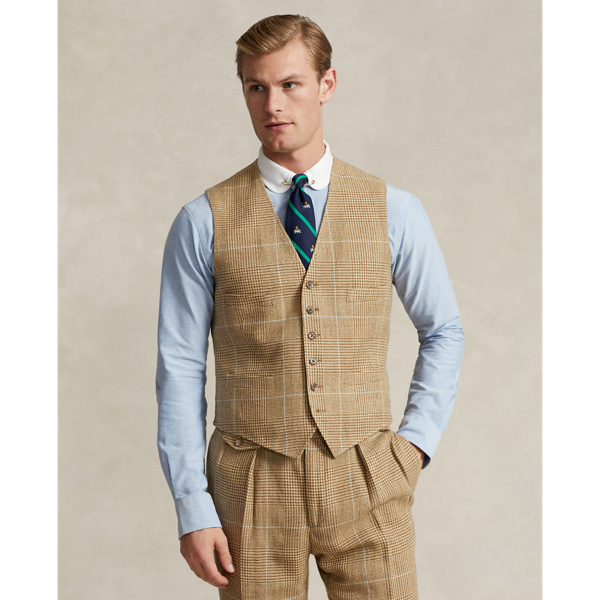 Light Brown/Tan Plaid Tweed Vest  Polo Ralph Lauren 1