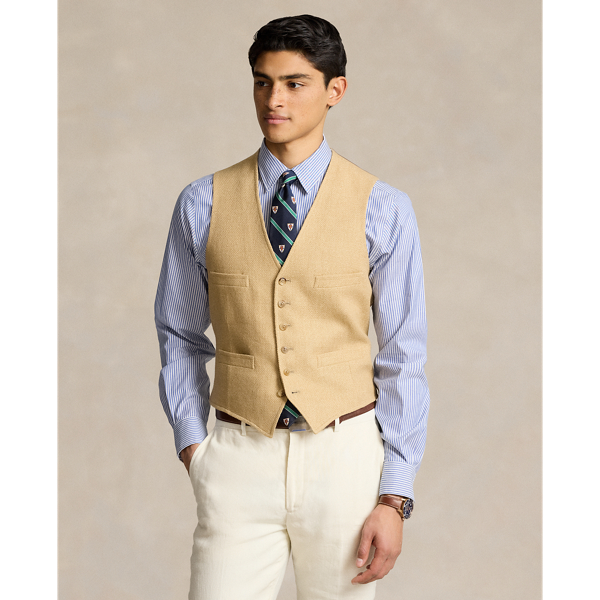 Linen-Blend Herringbone Vest 