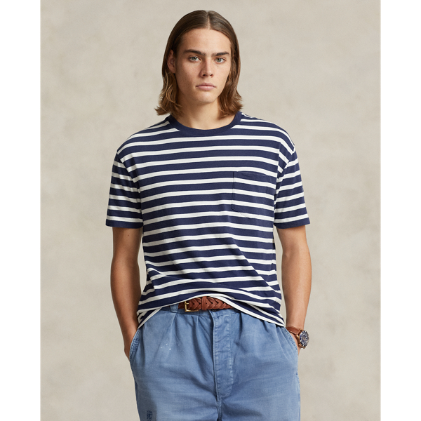 Navy White Classic Fit Striped Slub Jersey T-Shirt Polo Ralph Lauren 1