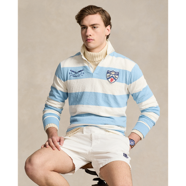 Powder Blue/Nevis Classic Fit Striped Jersey Rugby Shirt Polo Ralph Lauren 1