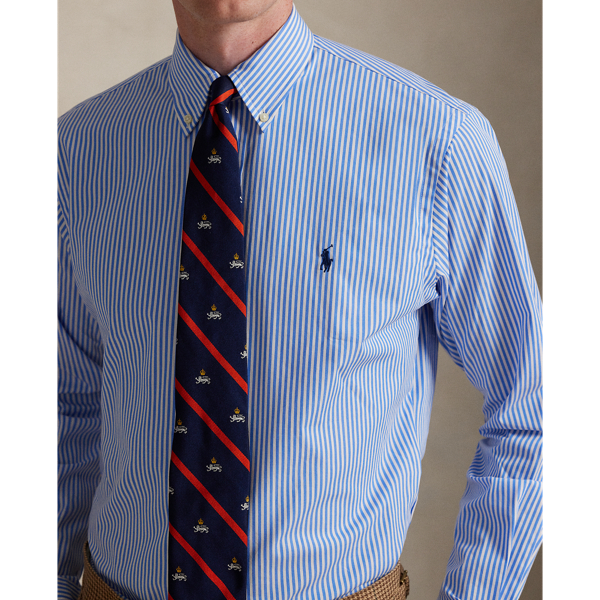 Light Blue/White Classic Fit Striped Stretch Poplin Shirt Polo Ralph Lauren 6