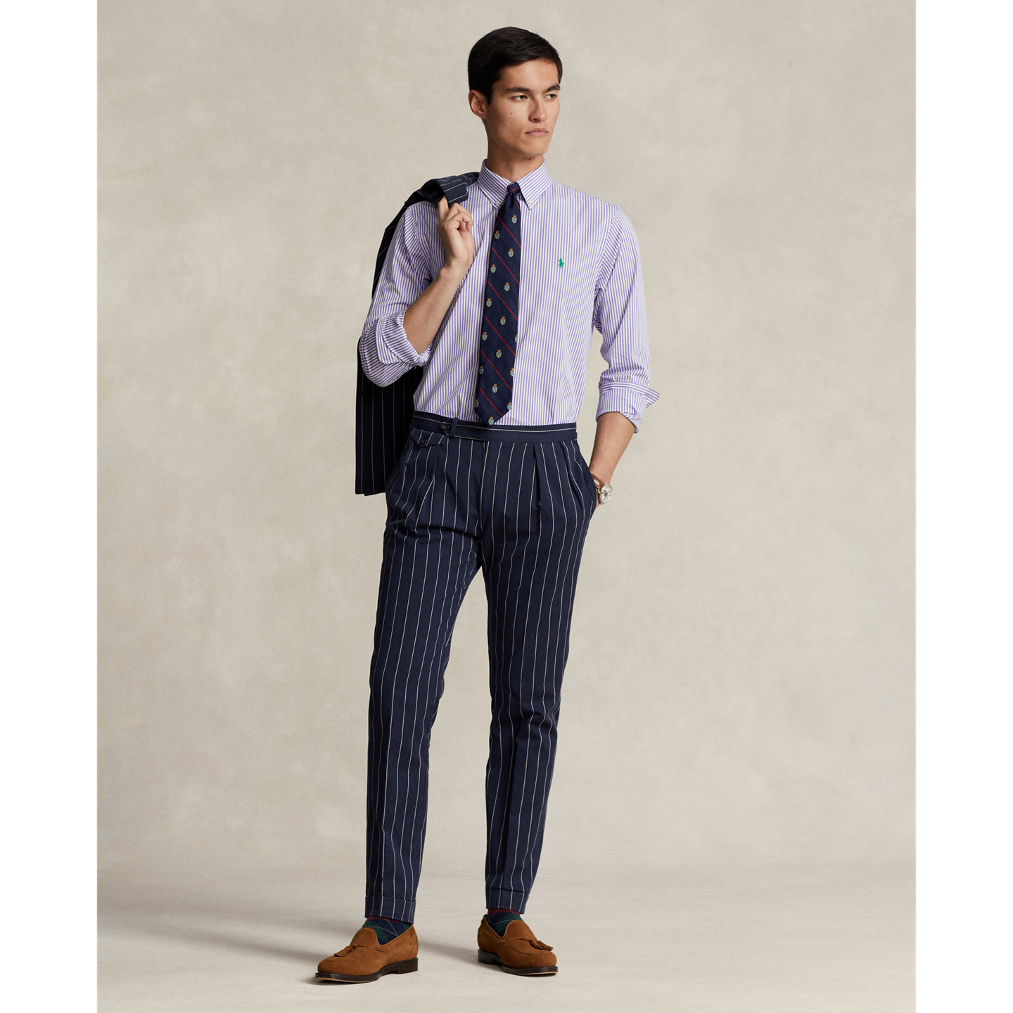 Мужская рубашка Ralph Lauren Classic Fit Striped Stretch Poplin, цвет: Лавандовый полосатый — фото 1