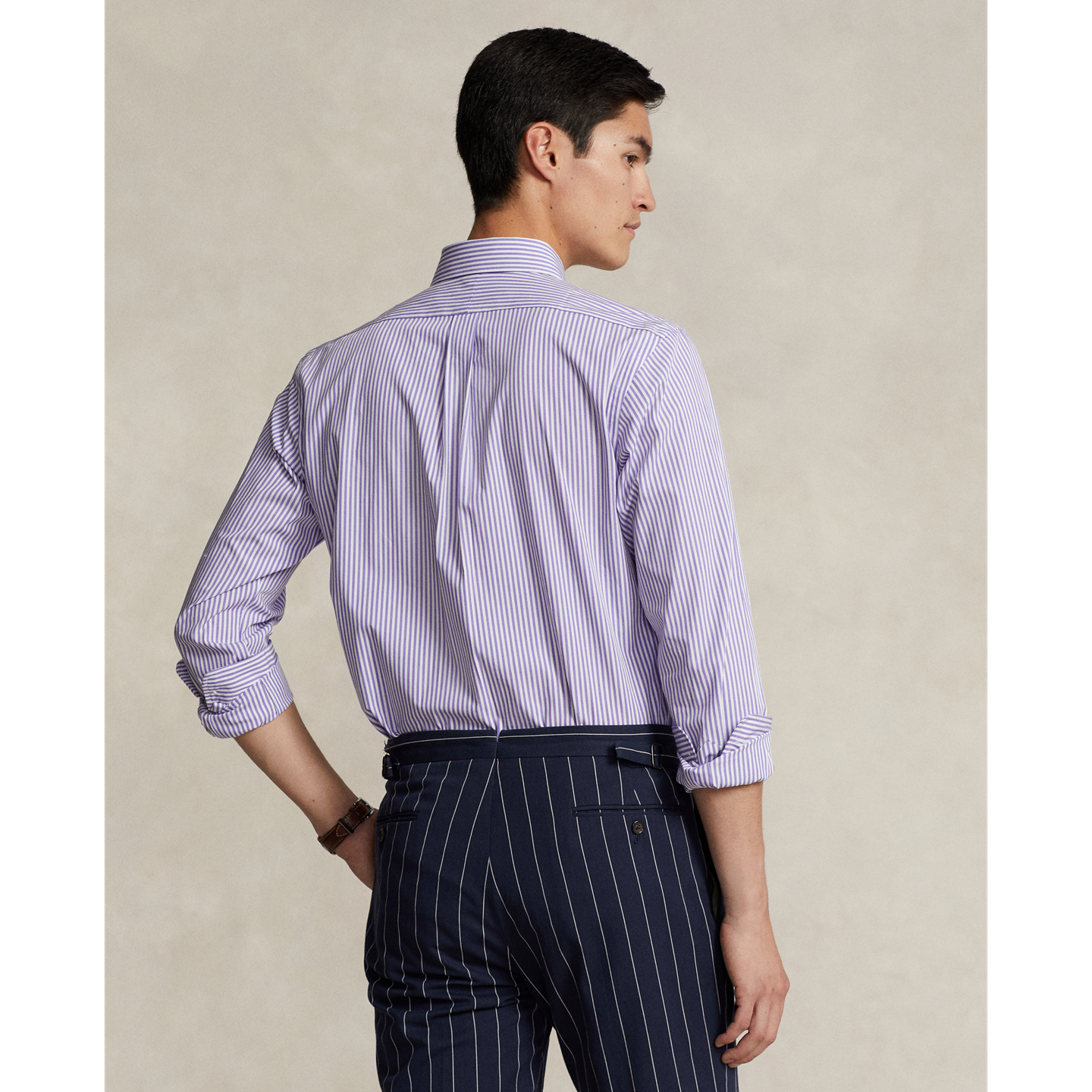 Мужская рубашка Ralph Lauren Classic Fit Striped Stretch Poplin, цвет: Лавандовый полосатый — фото 2