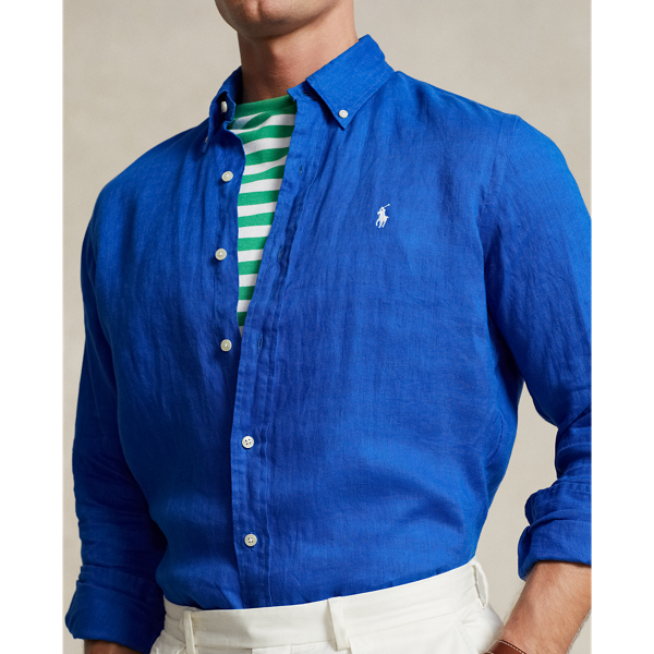 Heritage Blue Classic Fit Linen Shirt Polo Ralph Lauren 6