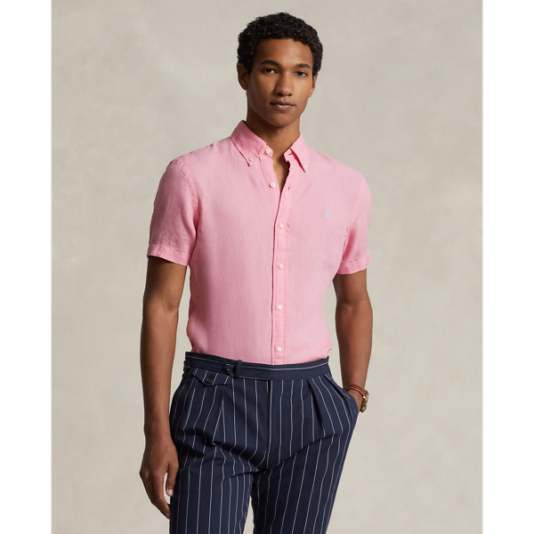 Ralph lauren men's pink linen shirt on sale